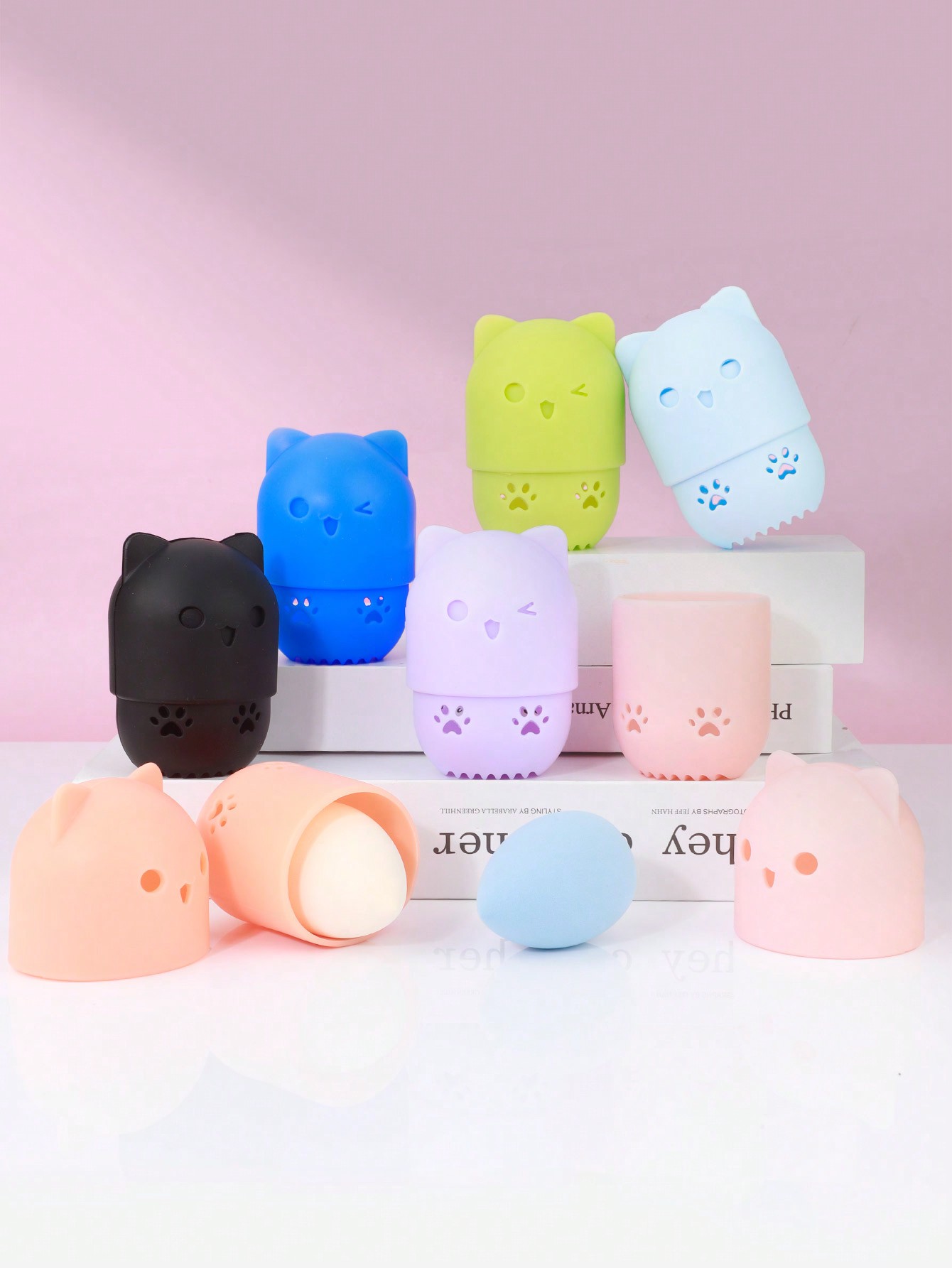 Beauty Makeup Case - Cute Cat‑Shaped Silicone Makeup Sponge Holder